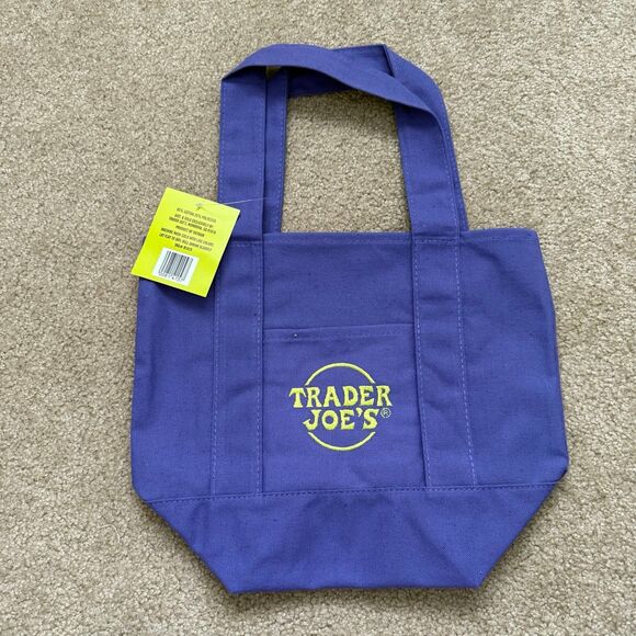 Trader Joes Halloween Mini Canvas Tote Bag Trick or Treat Purple Green NWT - Picture 3 of 3